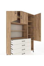 Hyperion Dolap 8 Raflı 4 Çekmeceli 3 Kapaklı 132x44x195 Çam-Çam/Aytaşı