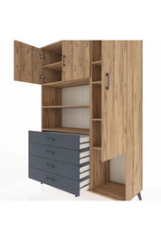 Hyperion Dolap 8 Raflı 4 Çekmeceli 3 Kapaklı 132x44x195 Çam-Çam/Antrasit