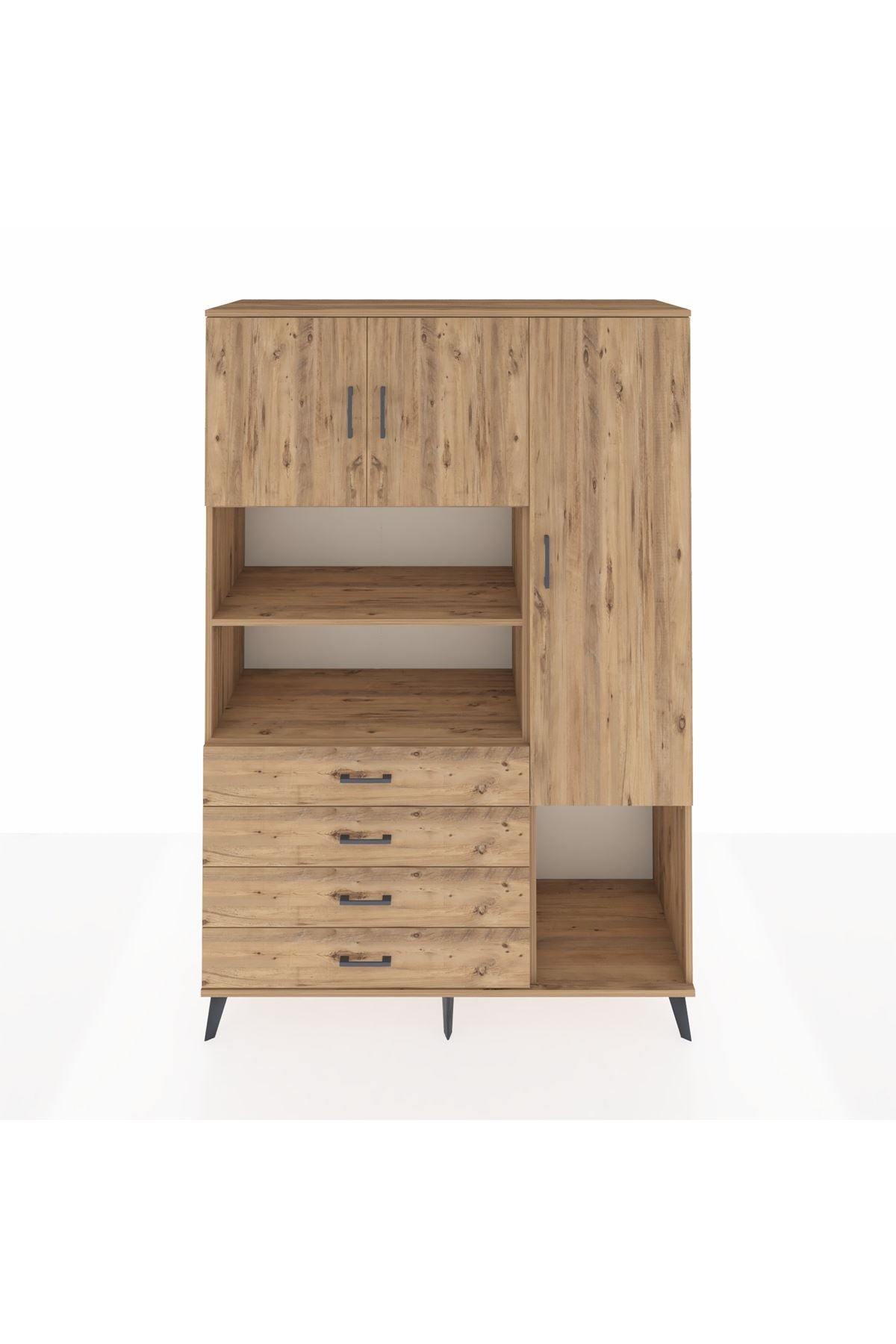 Hyperion Dolap 8 Raflı 4 Çekmeceli 3 Kapaklı 132x44x195 Çam-Çam/Çam