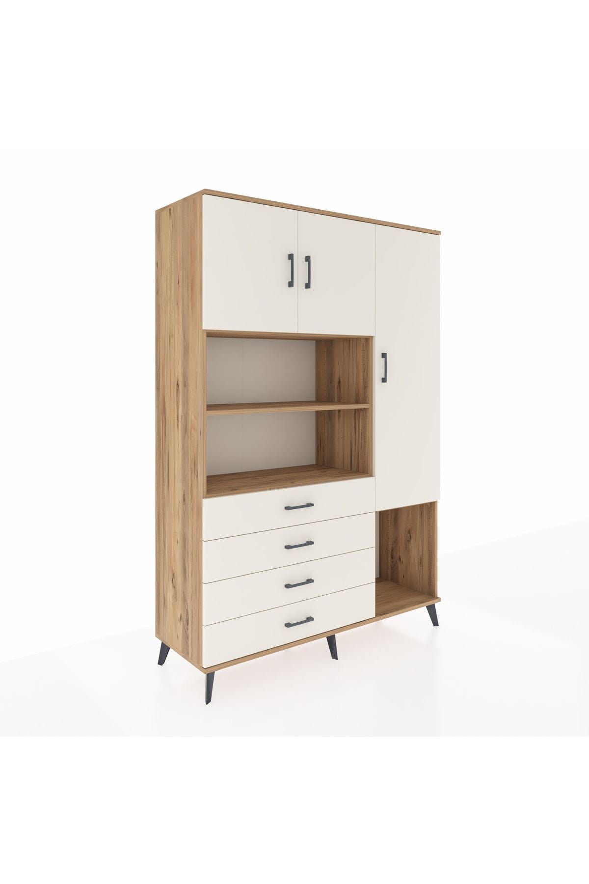 Hyperion Dolap 8 Raflı 4 Çekmeceli 3 Kapaklı 132x44x195 Çam-Aytaşı/Aytaşı