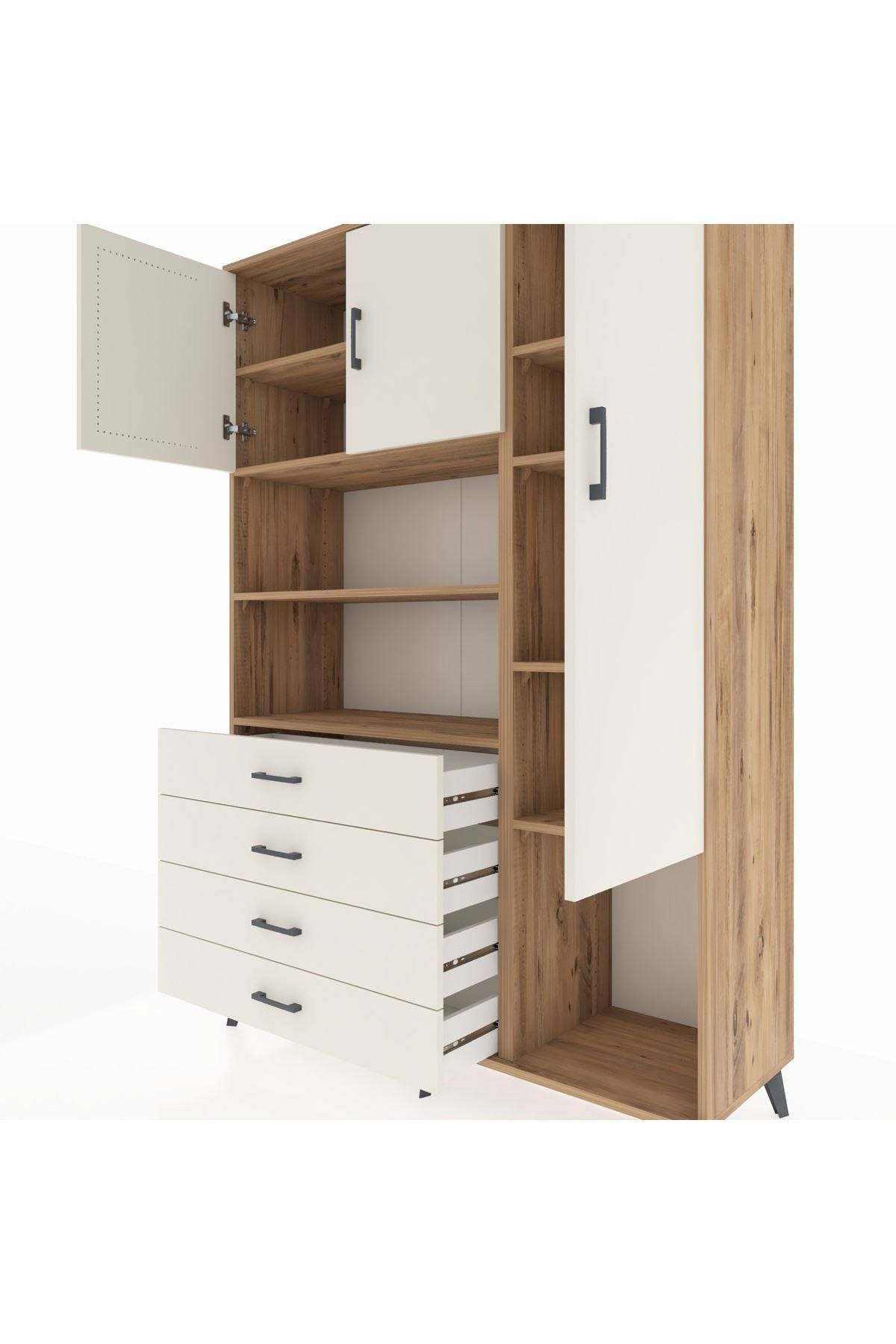 Hyperion Dolap 8 Raflı 4 Çekmeceli 3 Kapaklı 132x44x195 Çam-Aytaşı/Aytaşı