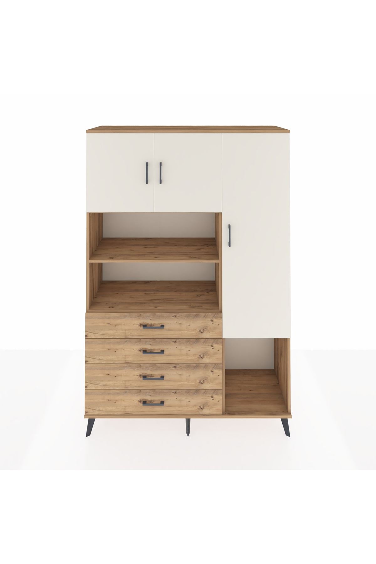 Hyperion Dolap 8 Raflı 4 Çekmeceli 3 Kapaklı 132x44x195 Çam-Aytaşı/Çam