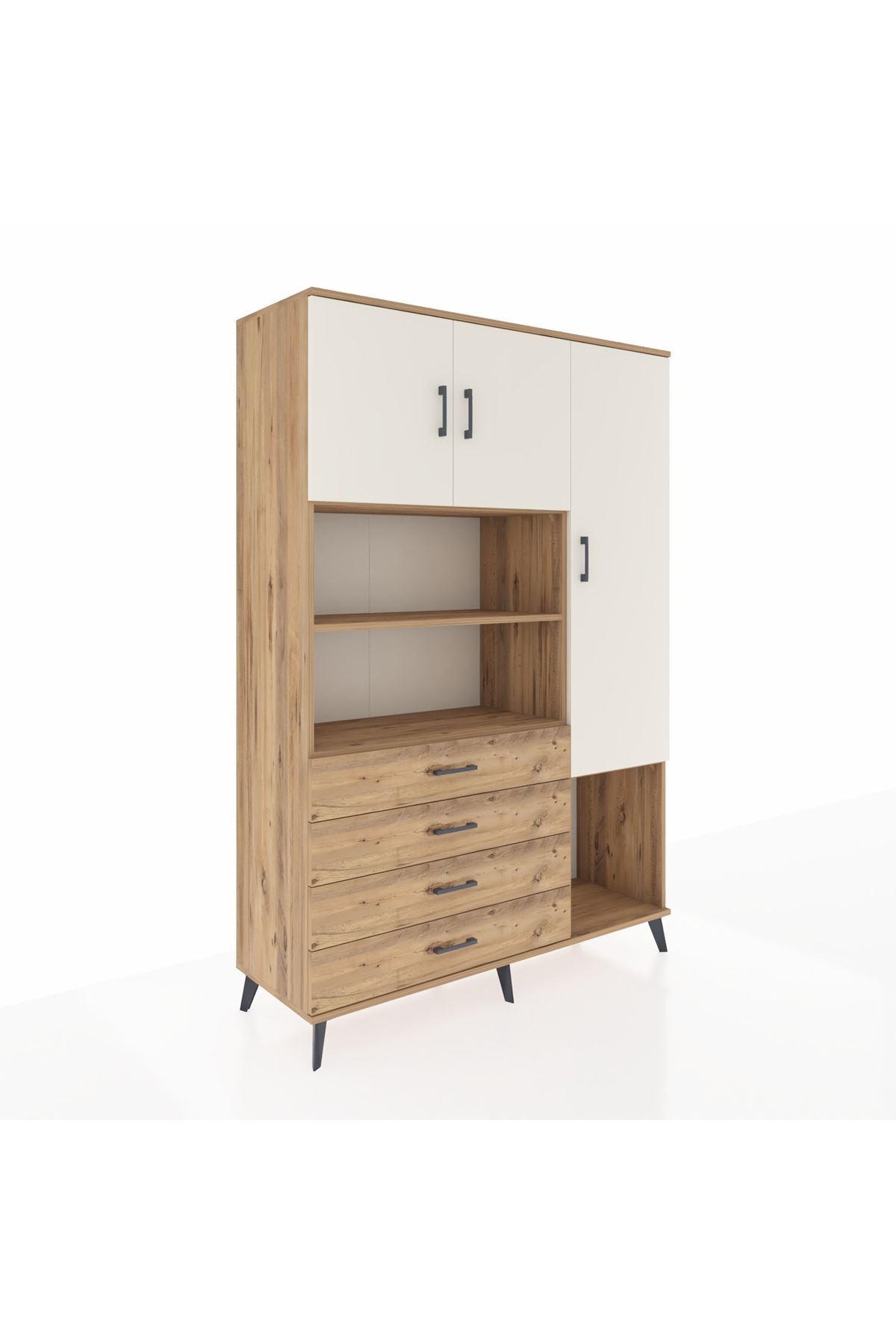 Hyperion Dolap 8 Raflı 4 Çekmeceli 3 Kapaklı 132x44x195 Çam-Aytaşı/Çam