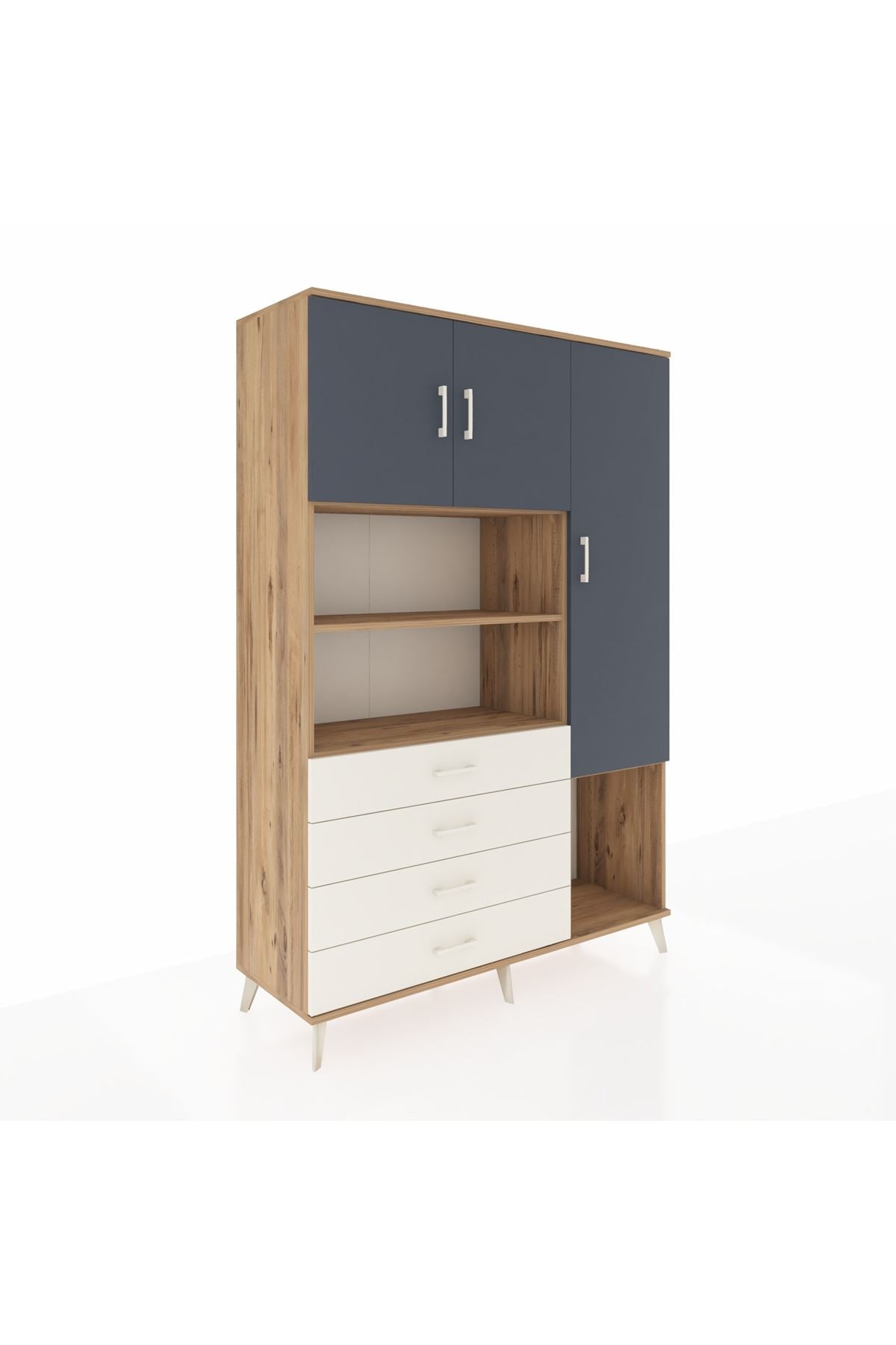 Hyperion Dolap 8 Raflı 4 Çekmeceli 3 Kapaklı 132x44x195 Çam-Antrasit/Aytaşı