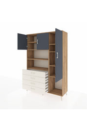 Hyperion Dolap 8 Raflı 4 Çekmeceli 3 Kapaklı 132x44x195 Çam-Antrasit/Aytaşı