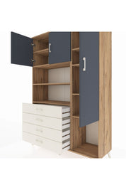 Hyperion Dolap 8 Raflı 4 Çekmeceli 3 Kapaklı 132x44x195 Çam-Antrasit/Aytaşı