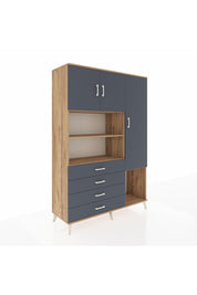 Hyperion Dolap 8 Raflı 4 Çekmeceli 3 Kapaklı 132x44x195 Çam-Antrasit/Antrasit