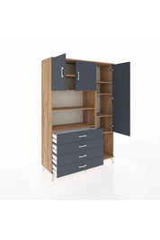 Hyperion Dolap 8 Raflı 4 Çekmeceli 3 Kapaklı 132x44x195 Çam-Antrasit/Antrasit