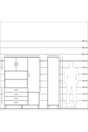Hyperion Dolap 8 Raflı 4 Çekmeceli 3 Kapaklı 132x44x195 Çam-Antrasit/Antrasit