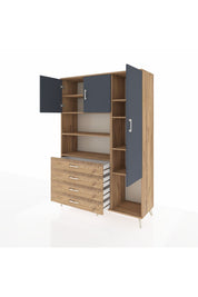 Hyperion Dolap 8 Raflı 4 Çekmeceli 3 Kapaklı 132x44x195 Çam-Antrasit/Çam