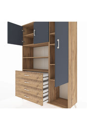 Hyperion Dolap 8 Raflı 4 Çekmeceli 3 Kapaklı 132x44x195 Çam-Antrasit/Çam