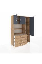 Hyperion Dolap 8 Raflı 4 Çekmeceli 3 Kapaklı 132x44x195 Çam-Antrasit/Çam
