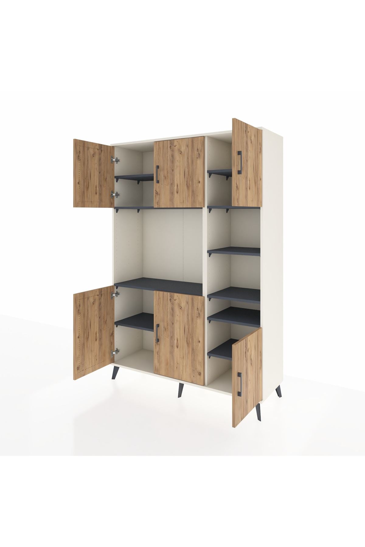 Hyperion Dolap 10 Raflı 6 Kapaklı 132x44x195 Aytaşı-Çam/Antrasit