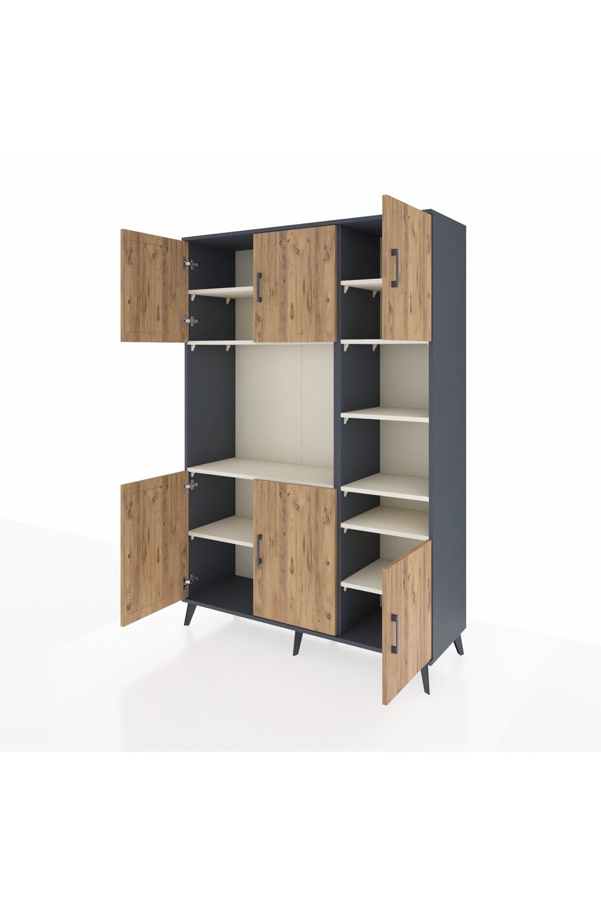 Hyperion Dolap 10 Raflı 6 Kapaklı 132x44x195 Antrasit-Çam/Aytaşı