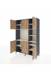 Hyperion Dolap 10 Raflı 6 Kapaklı 132x44x195 Antrasit-Çam/Aytaşı