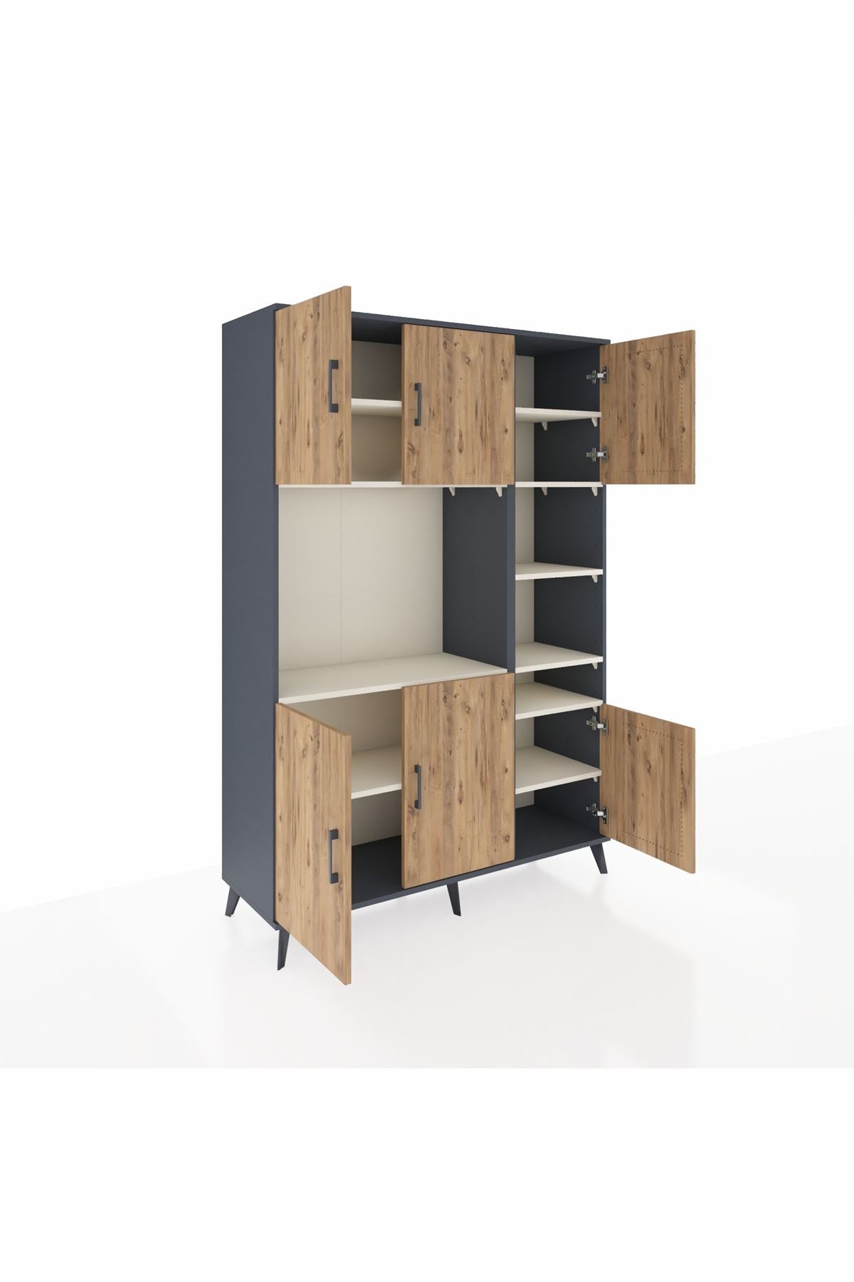 Hyperion Dolap 10 Raflı 6 Kapaklı 132x44x195 Antrasit-Çam/Aytaşı