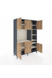 Hyperion Dolap 10 Raflı 6 Kapaklı 132x44x195 Antrasit-Çam/Aytaşı