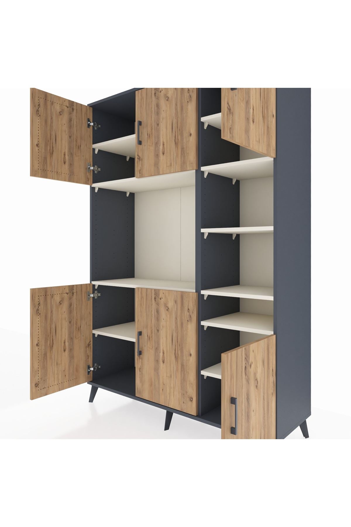 Hyperion Dolap 10 Raflı 6 Kapaklı 132x44x195 Antrasit-Çam/Aytaşı