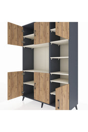 Hyperion Dolap 10 Raflı 6 Kapaklı 132x44x195 Antrasit-Çam/Aytaşı