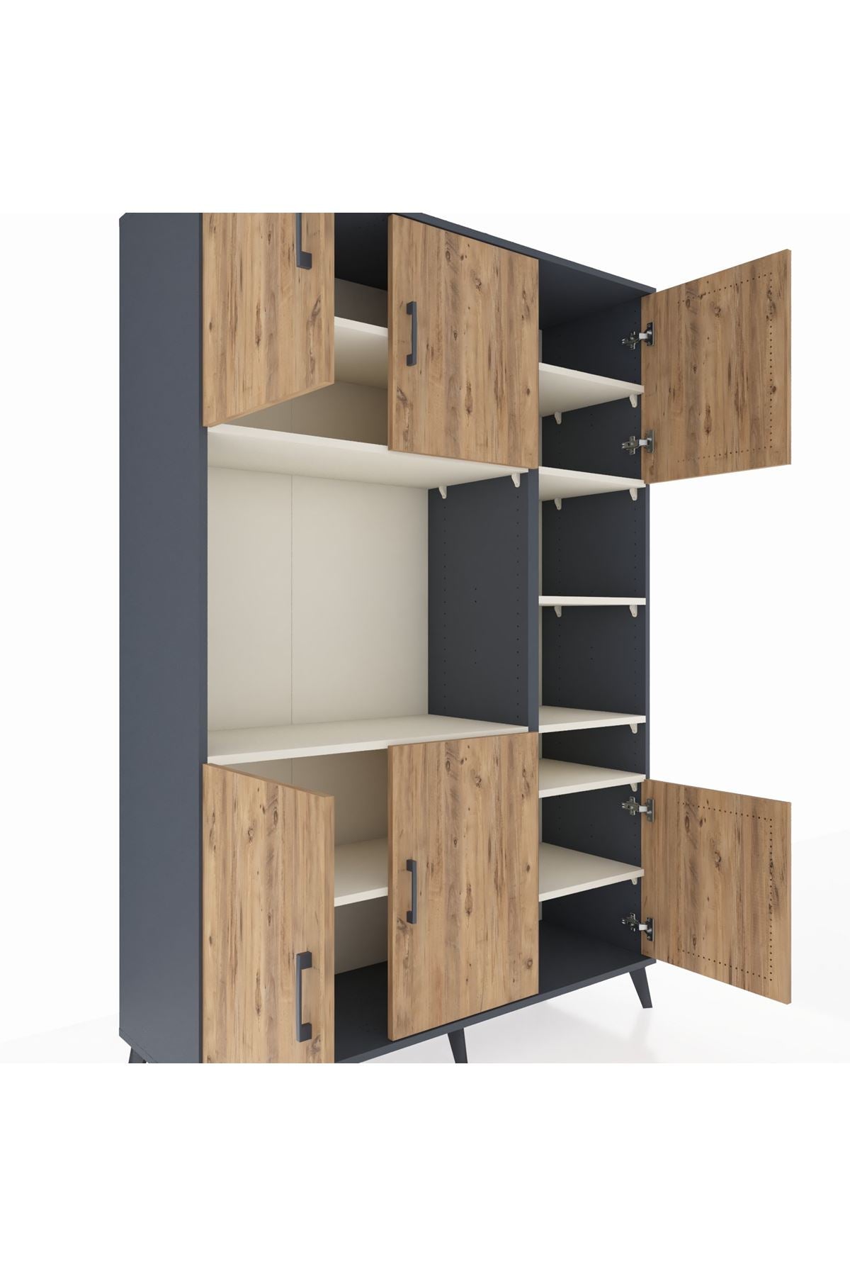 Hyperion Dolap 10 Raflı 6 Kapaklı 132x44x195 Antrasit-Çam/Aytaşı