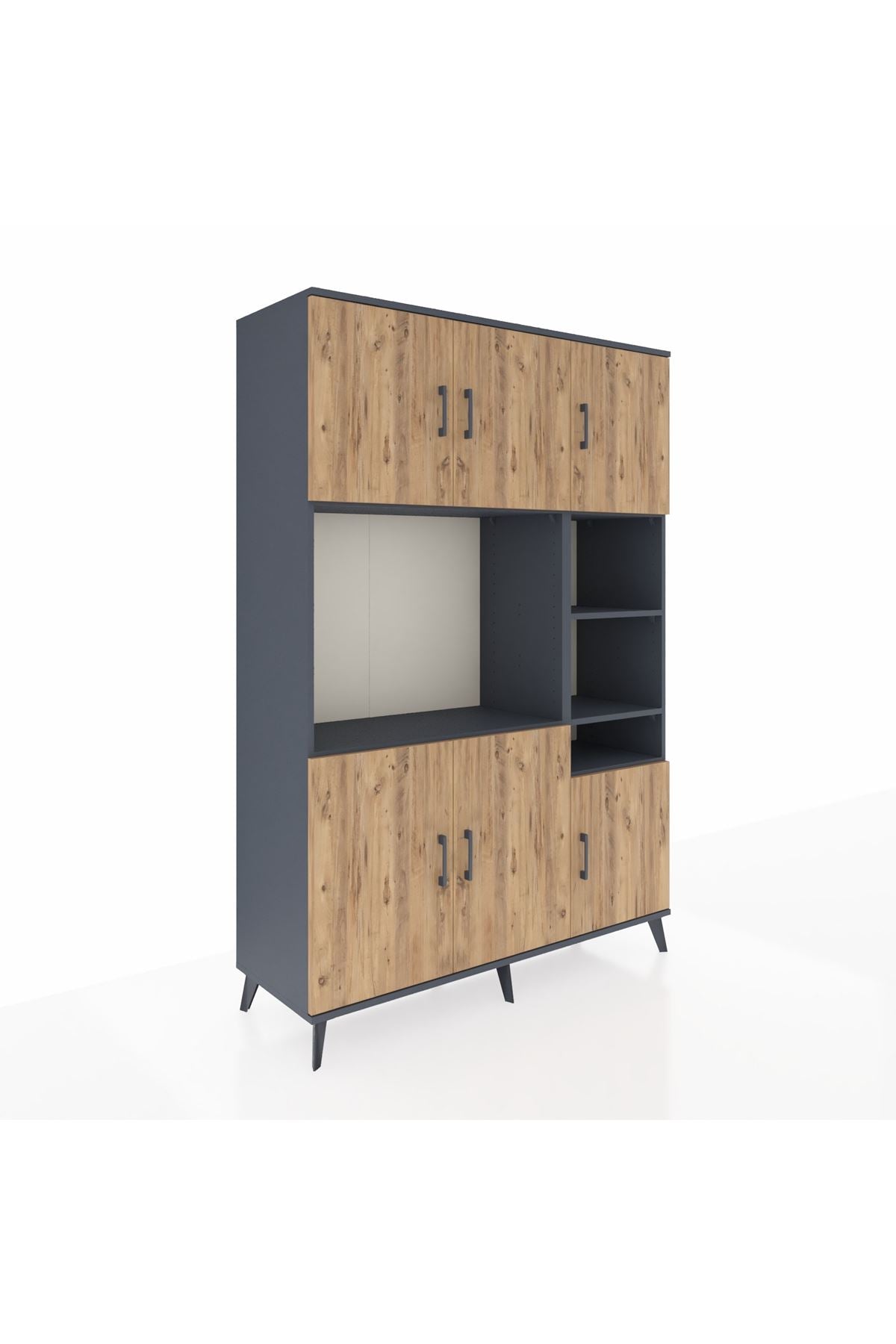 Hyperion Dolap 10 Raflı 6 Kapaklı 132x44x195 Antrasit-Çam/Antrasit