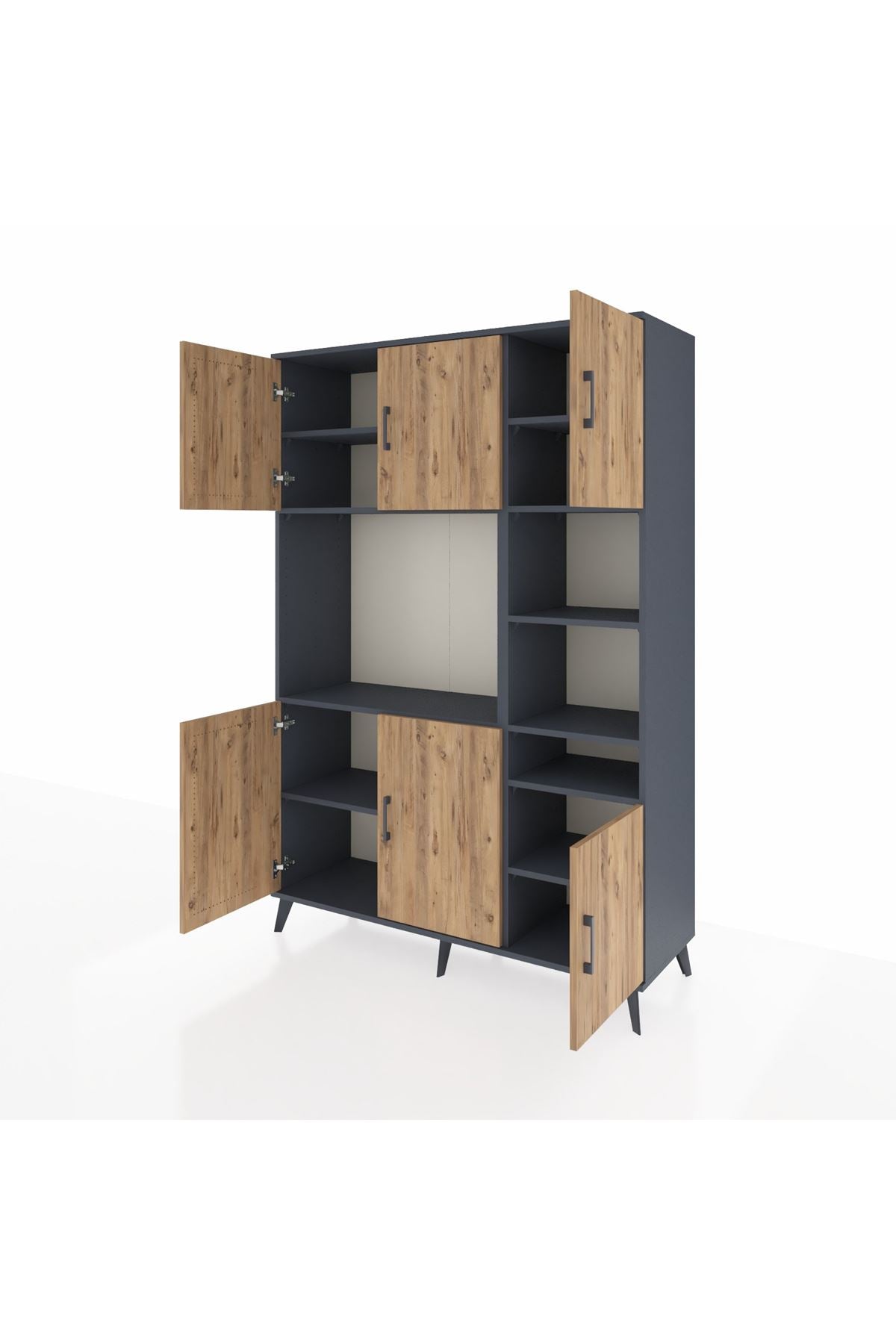 Hyperion Dolap 10 Raflı 6 Kapaklı 132x44x195 Antrasit-Çam/Antrasit