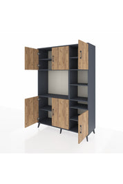 Hyperion Dolap 10 Raflı 6 Kapaklı 132x44x195 Antrasit-Çam/Antrasit