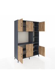 Hyperion Dolap 10 Raflı 6 Kapaklı 132x44x195 Antrasit-Çam/Antrasit