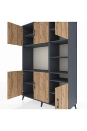 Hyperion Dolap 10 Raflı 6 Kapaklı 132x44x195 Antrasit-Çam/Antrasit