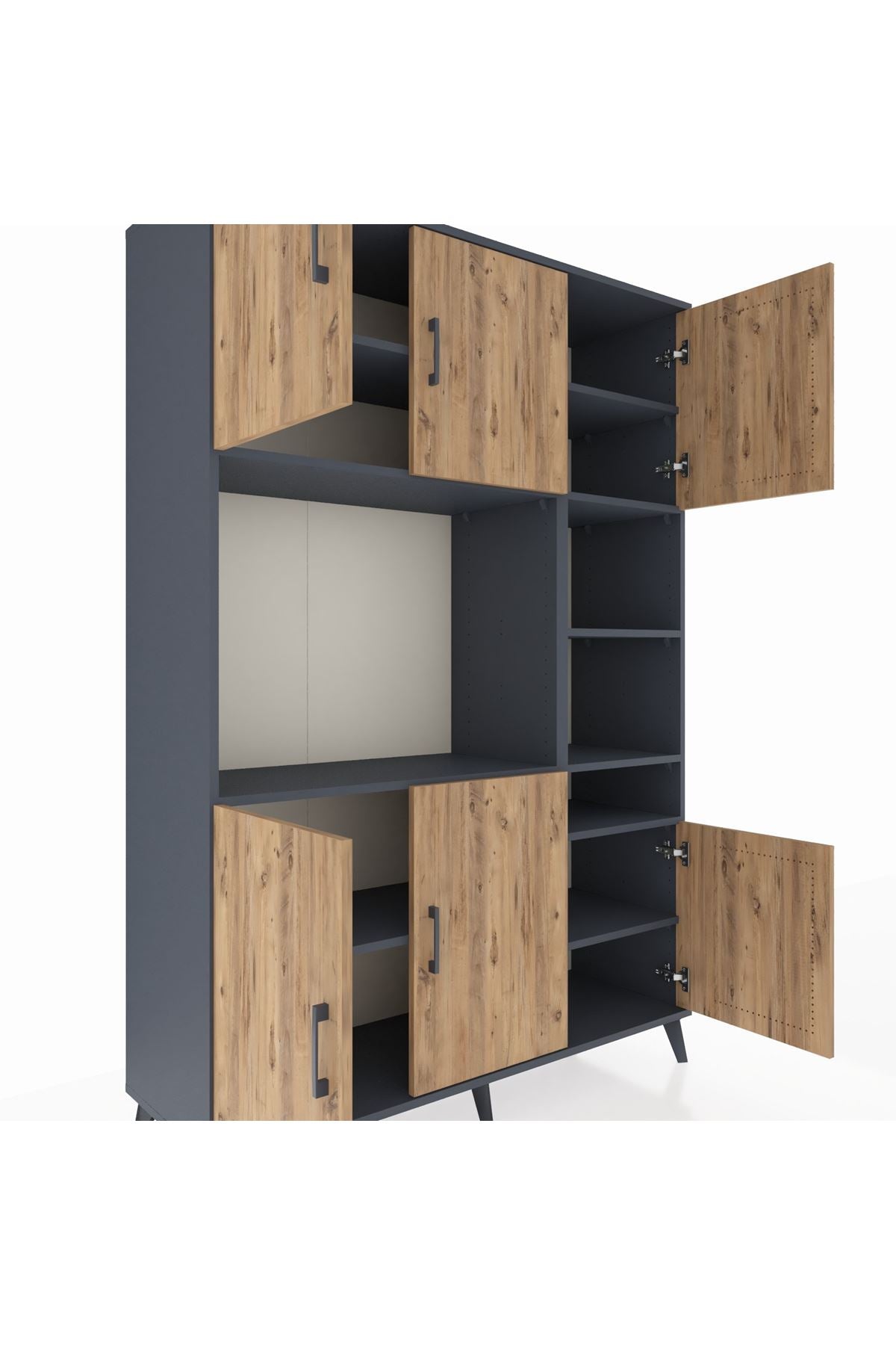 Hyperion Dolap 10 Raflı 6 Kapaklı 132x44x195 Antrasit-Çam/Antrasit