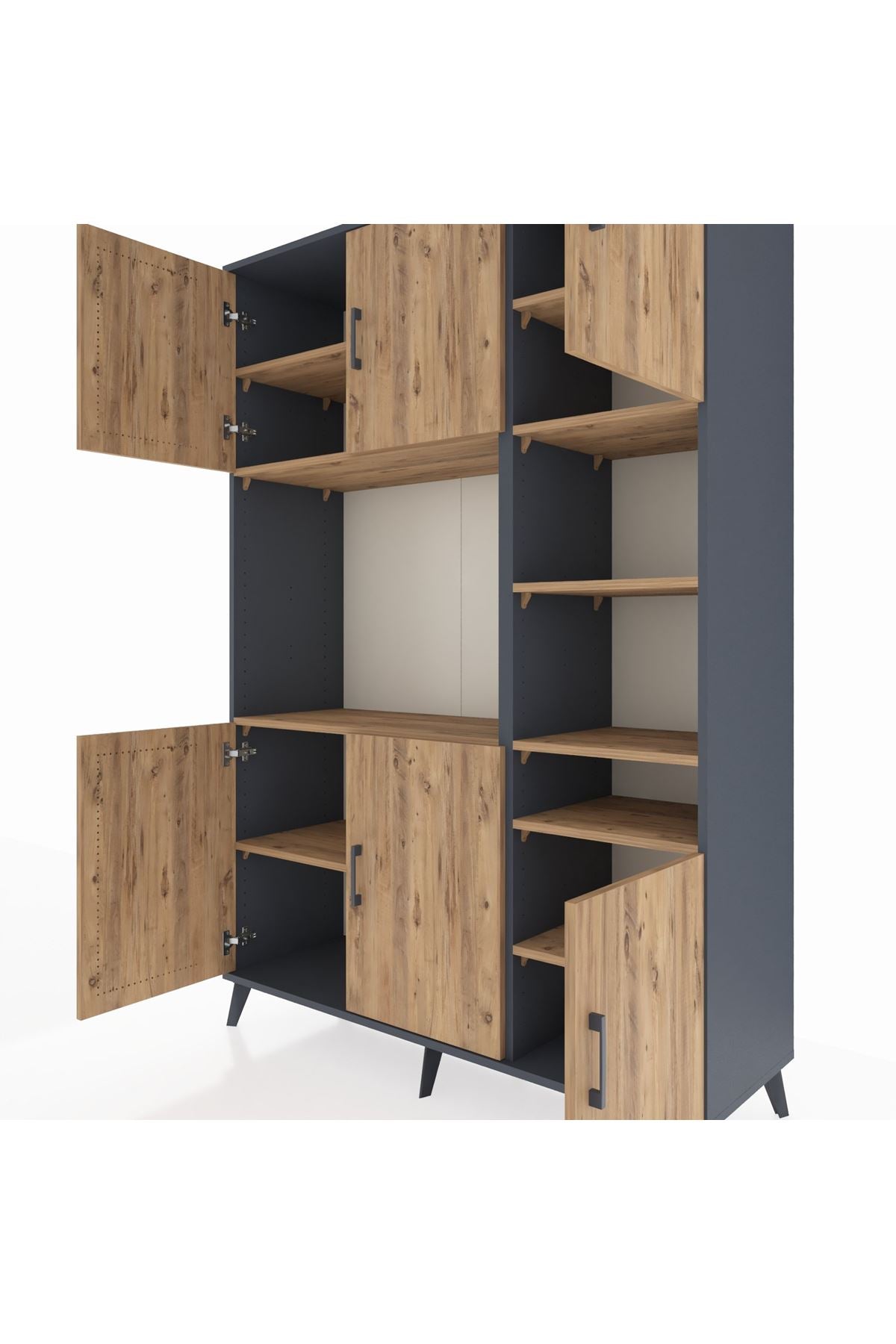 Hyperion Dolap 10 Raflı 6 Kapaklı 132x44x195 Antrasit-Çam/Çam