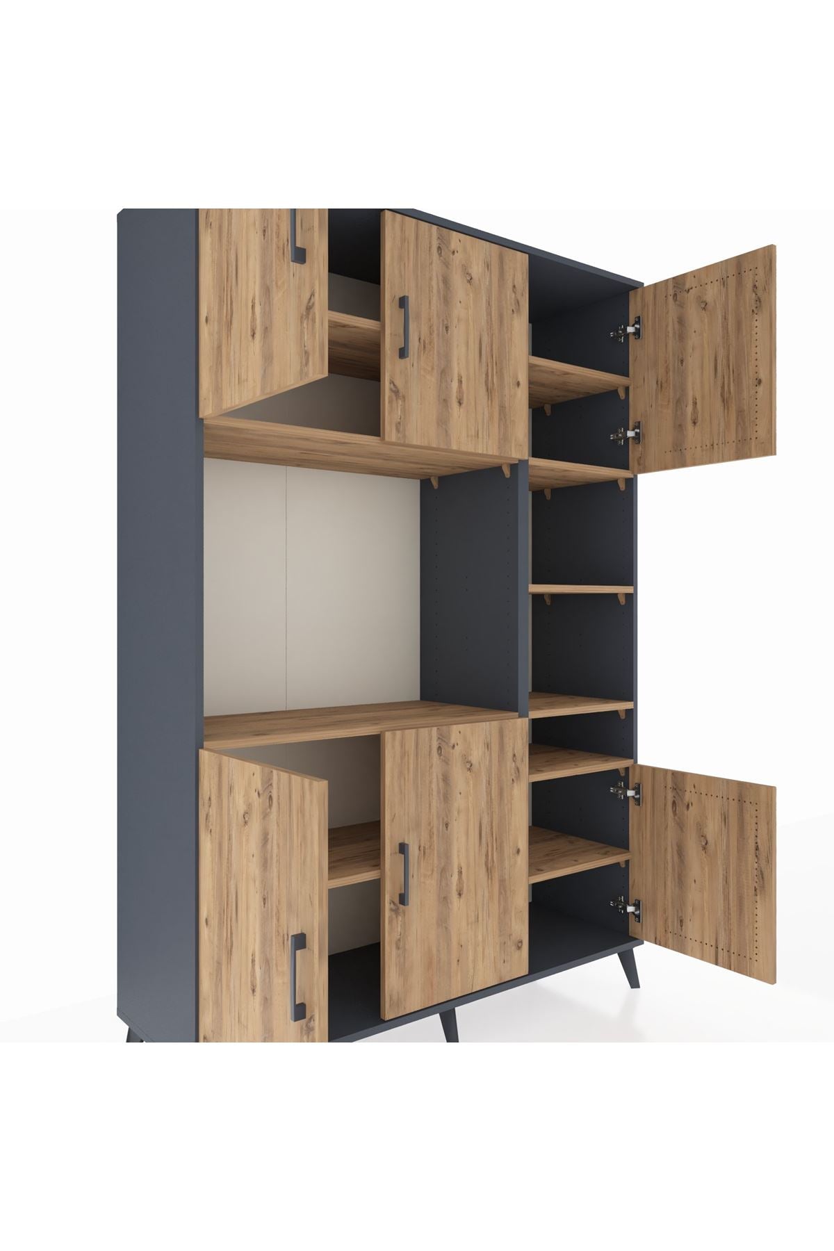 Hyperion Dolap 10 Raflı 6 Kapaklı 132x44x195 Antrasit-Çam/Çam