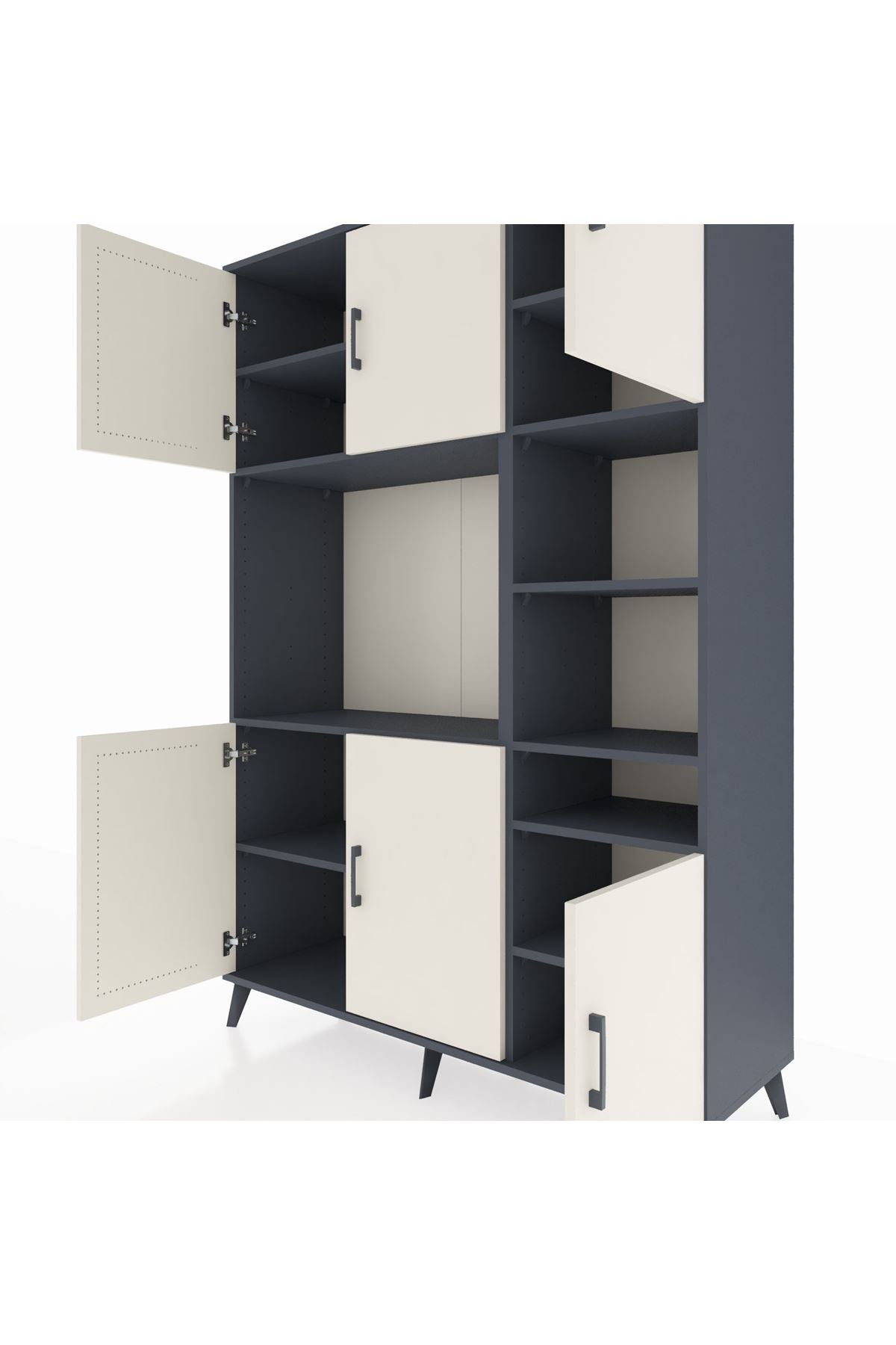 Hyperion Dolap 10 Raflı 6 Kapaklı 132x44x195 Antrasit-Aytaşı/Antrasit