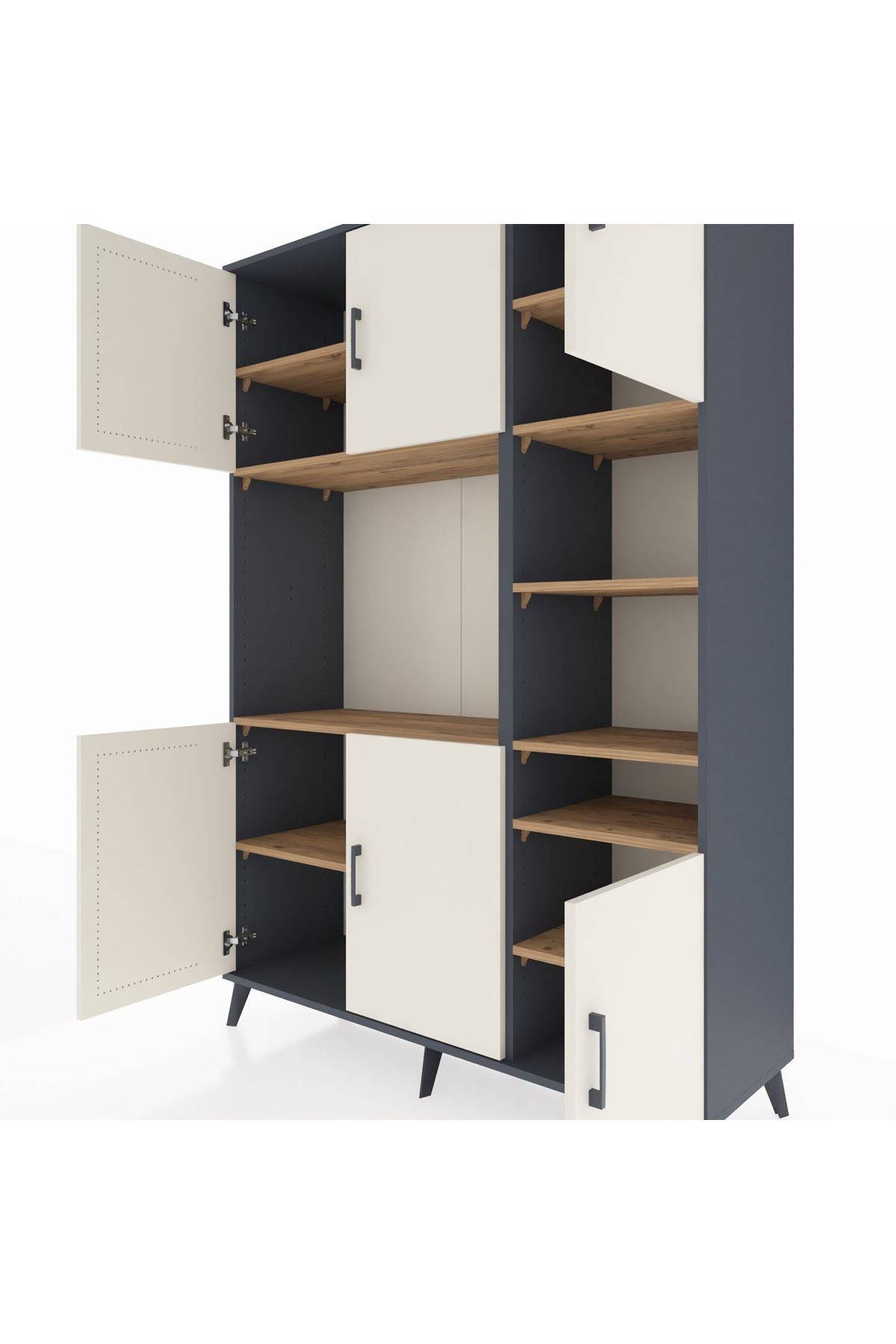 Hyperion Dolap 10 Raflı 6 Kapaklı 132x44x195 Antrasit-Aytaşı/Çam