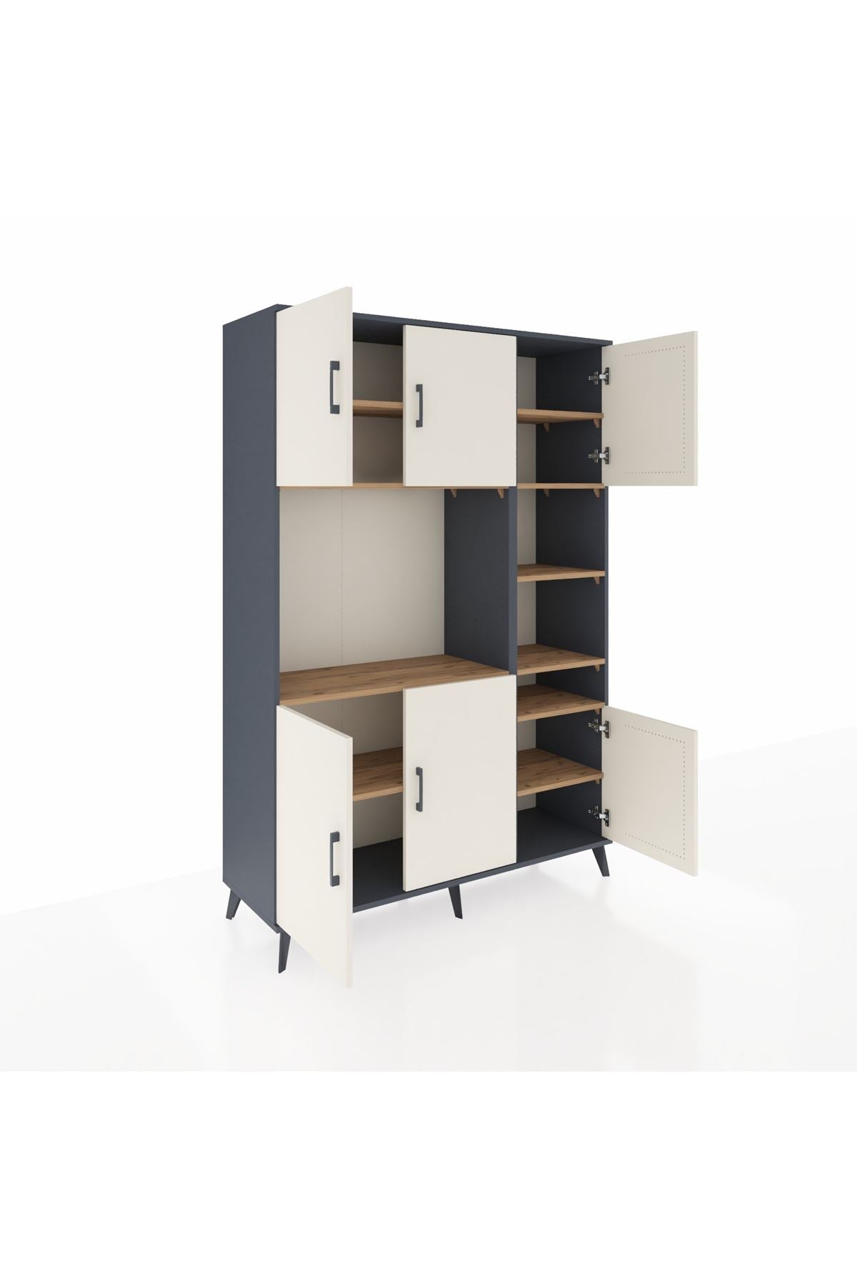 Hyperion Dolap 10 Raflı 6 Kapaklı 132x44x195 Antrasit-Aytaşı/Çam