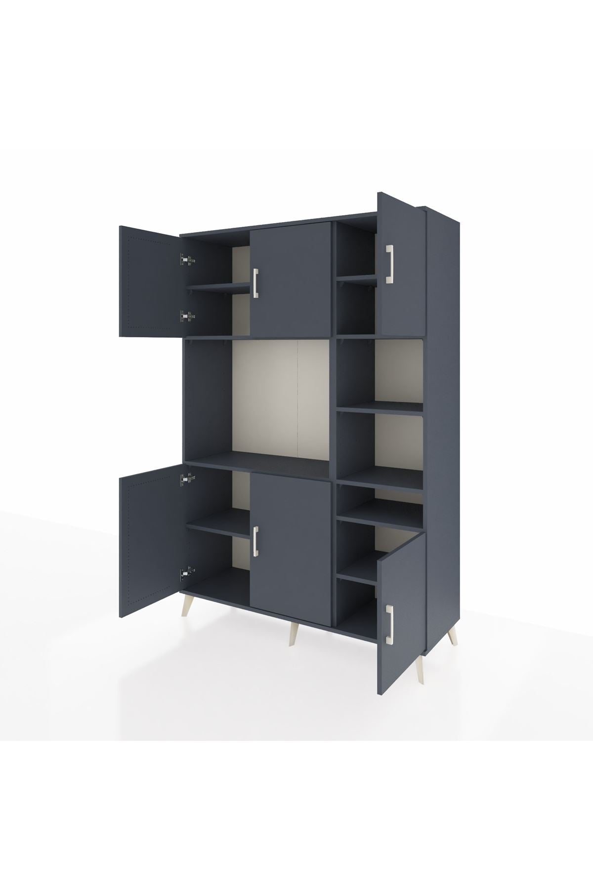 Hyperion Dolap 10 Raflı 6 Kapaklı 132x44x195 Antrasit-Antrasit/Antrasit