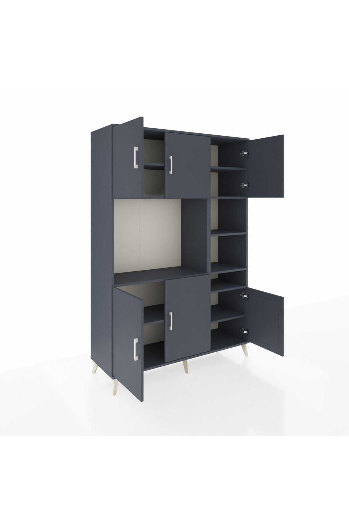 Hyperion Dolap 10 Raflı 6 Kapaklı 132x44x195 Antrasit-Antrasit/Antrasit