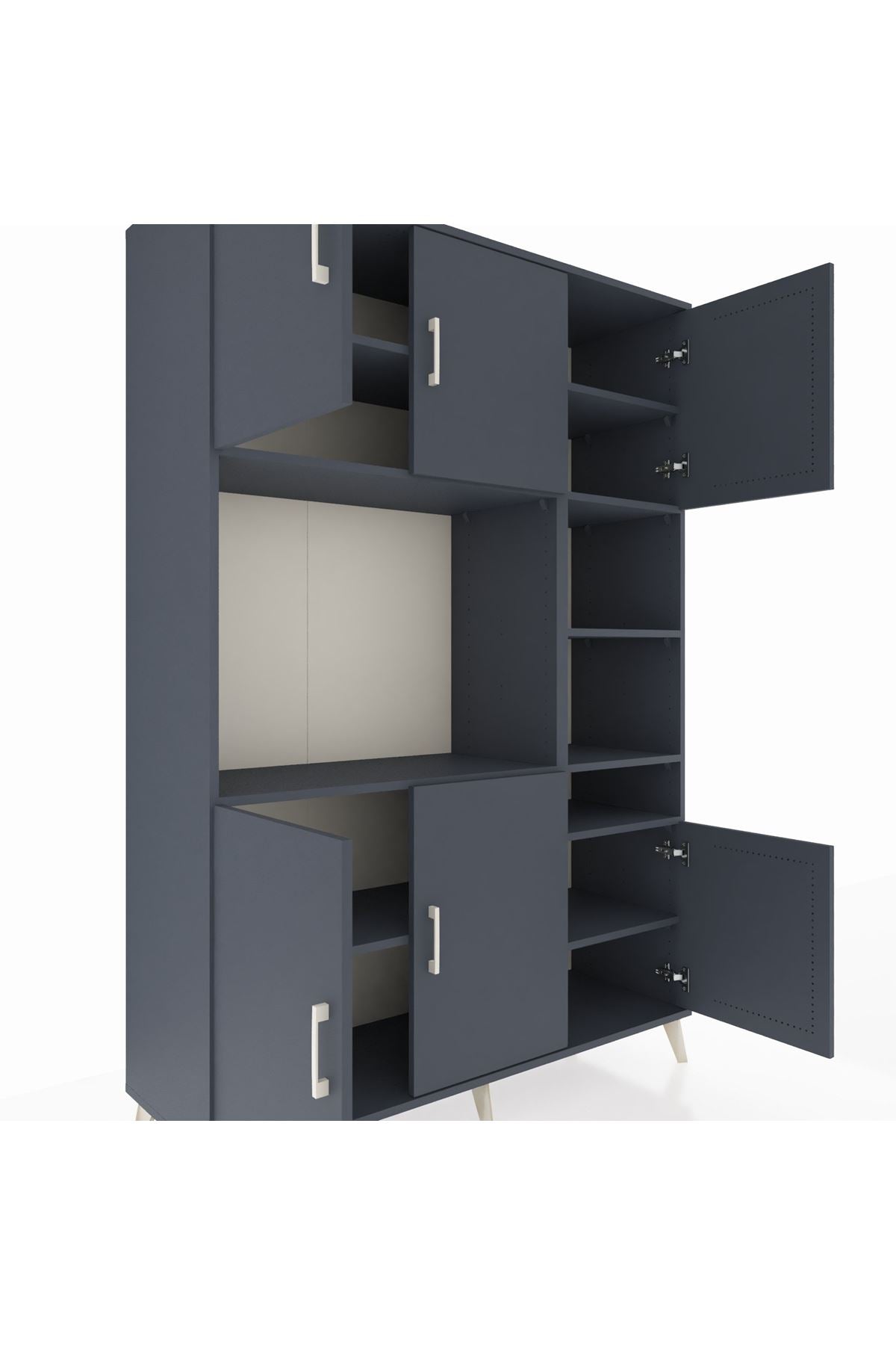 Hyperion Dolap 10 Raflı 6 Kapaklı 132x44x195 Antrasit-Antrasit/Antrasit