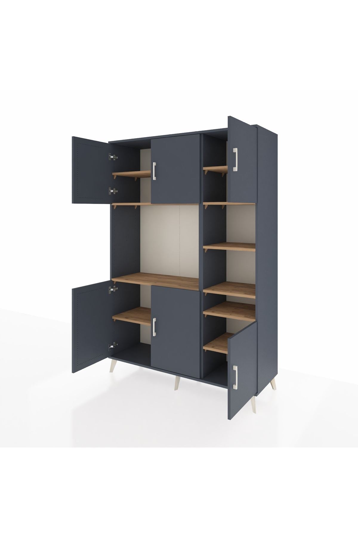 Hyperion Dolap 10 Raflı 6 Kapaklı 132x44x195 Antrasit-Antrasit/Çam