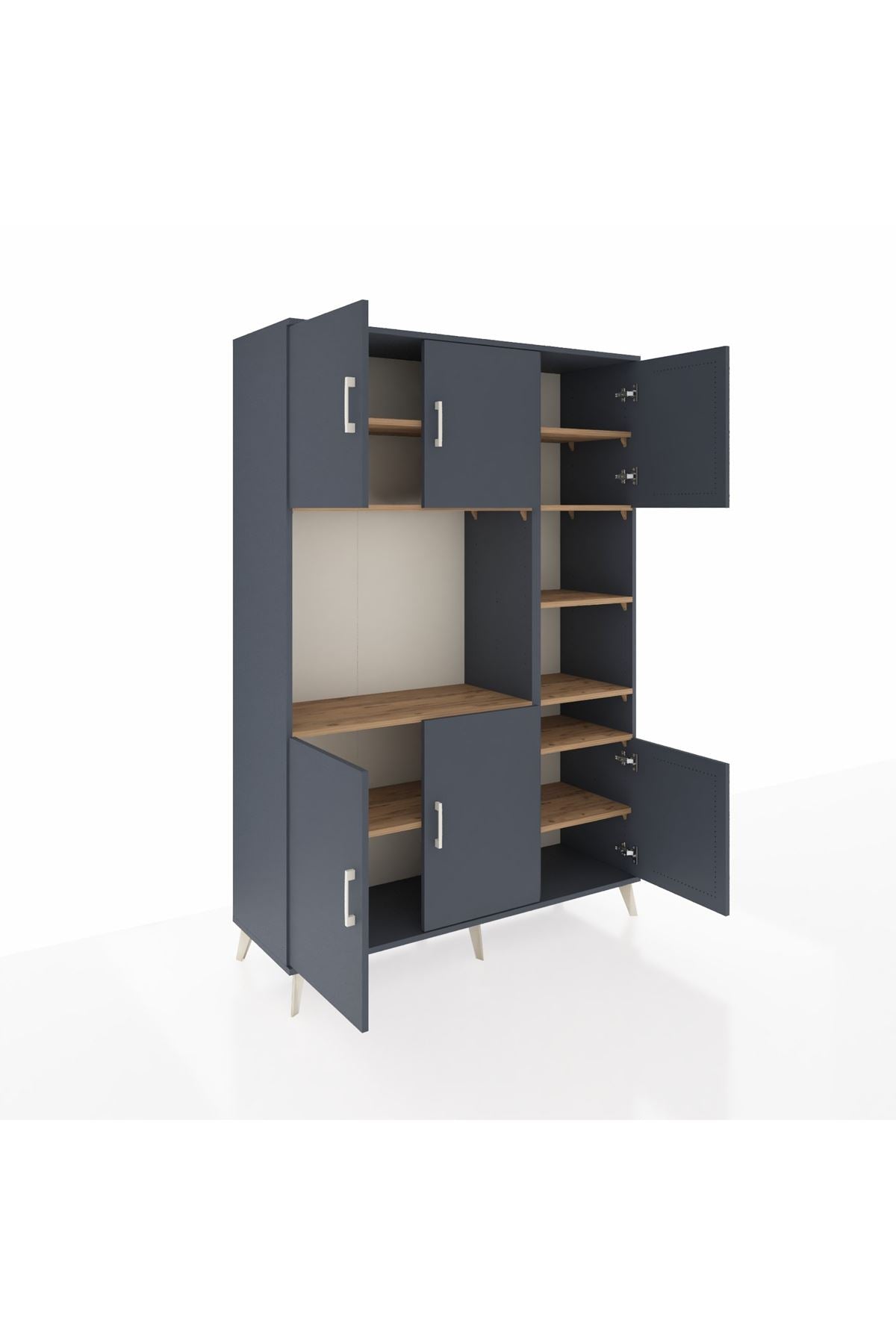 Hyperion Dolap 10 Raflı 6 Kapaklı 132x44x195 Antrasit-Antrasit/Çam