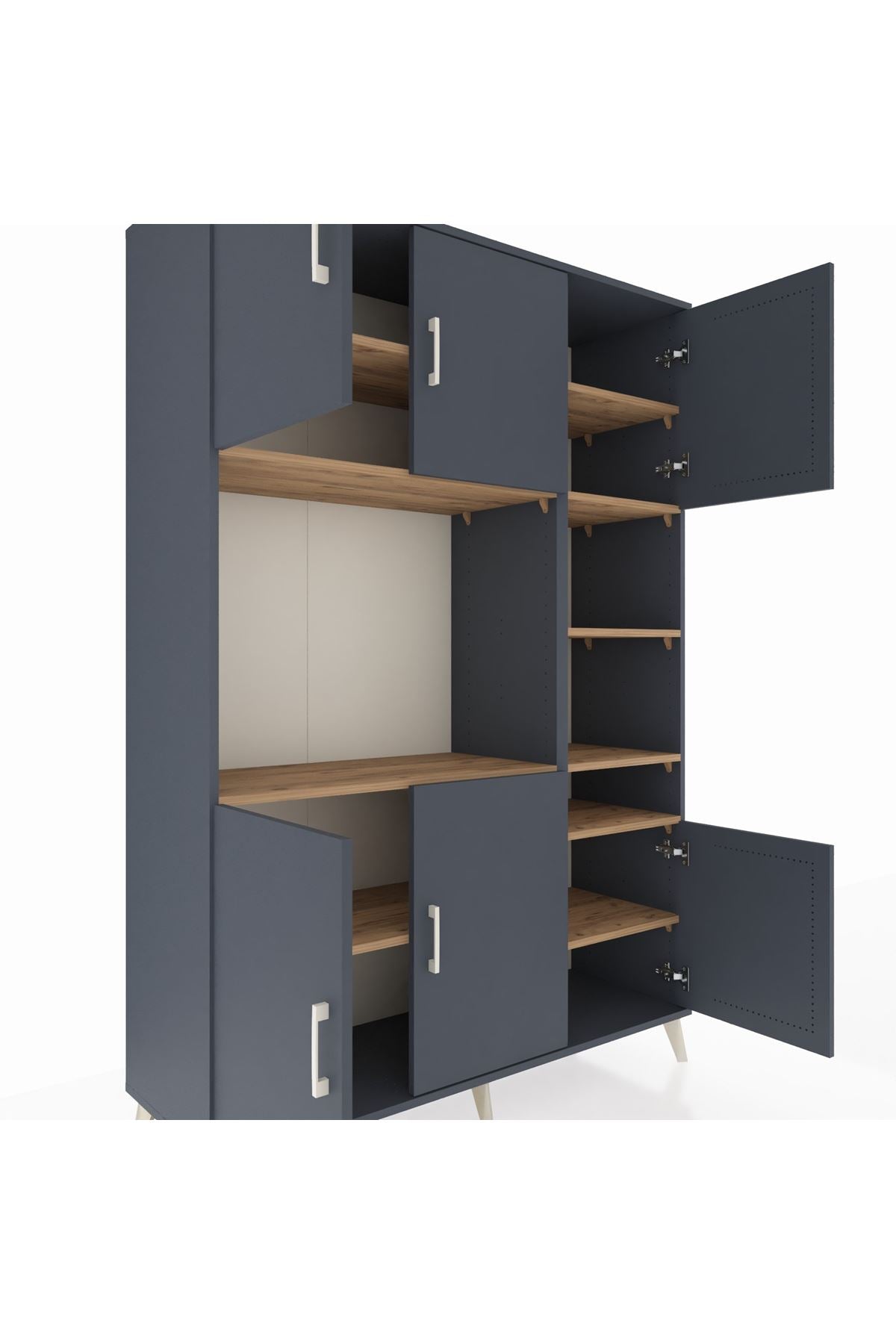 Hyperion Dolap 10 Raflı 6 Kapaklı 132x44x195 Antrasit-Antrasit/Çam