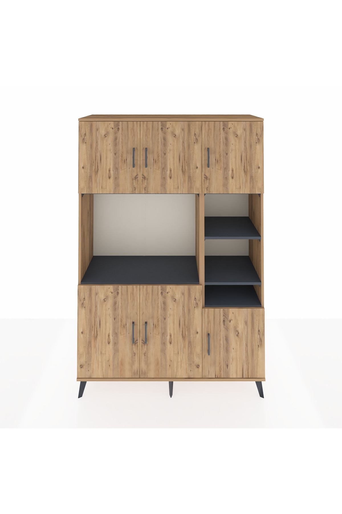 Hyperion Dolap 10 Raflı 6 Kapaklı 132x44x195 Çam-Çam/Antrasit