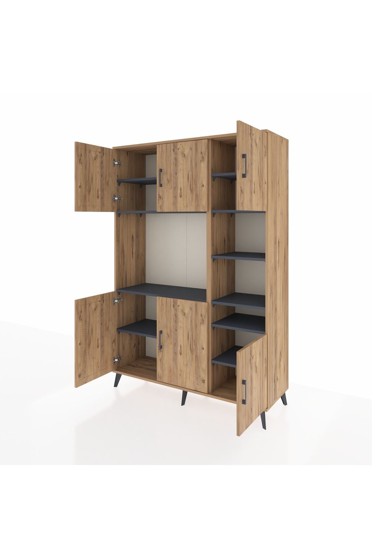 Hyperion Dolap 10 Raflı 6 Kapaklı 132x44x195 Çam-Çam/Antrasit