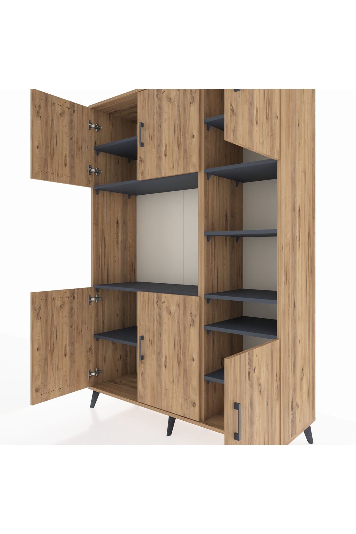 Hyperion Dolap 10 Raflı 6 Kapaklı 132x44x195 Çam-Çam/Antrasit