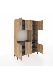 Hyperion Dolap 10 Raflı 6 Kapaklı 132x44x195 Çam-Çam/Antrasit