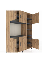 Hyperion Dolap 10 Raflı 6 Kapaklı 132x44x195 Çam-Çam/Antrasit