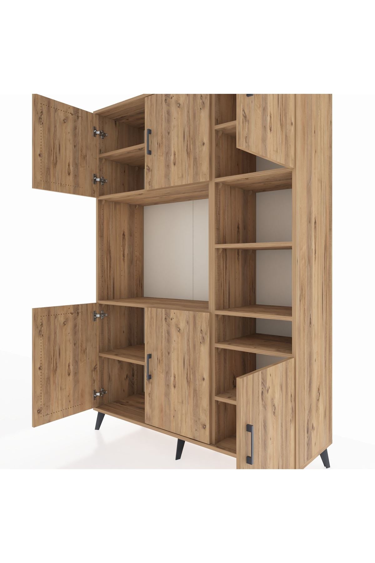 Hyperion Dolap 10 Raflı 6 Kapaklı 132x44x195 Çam-Çam/Çam