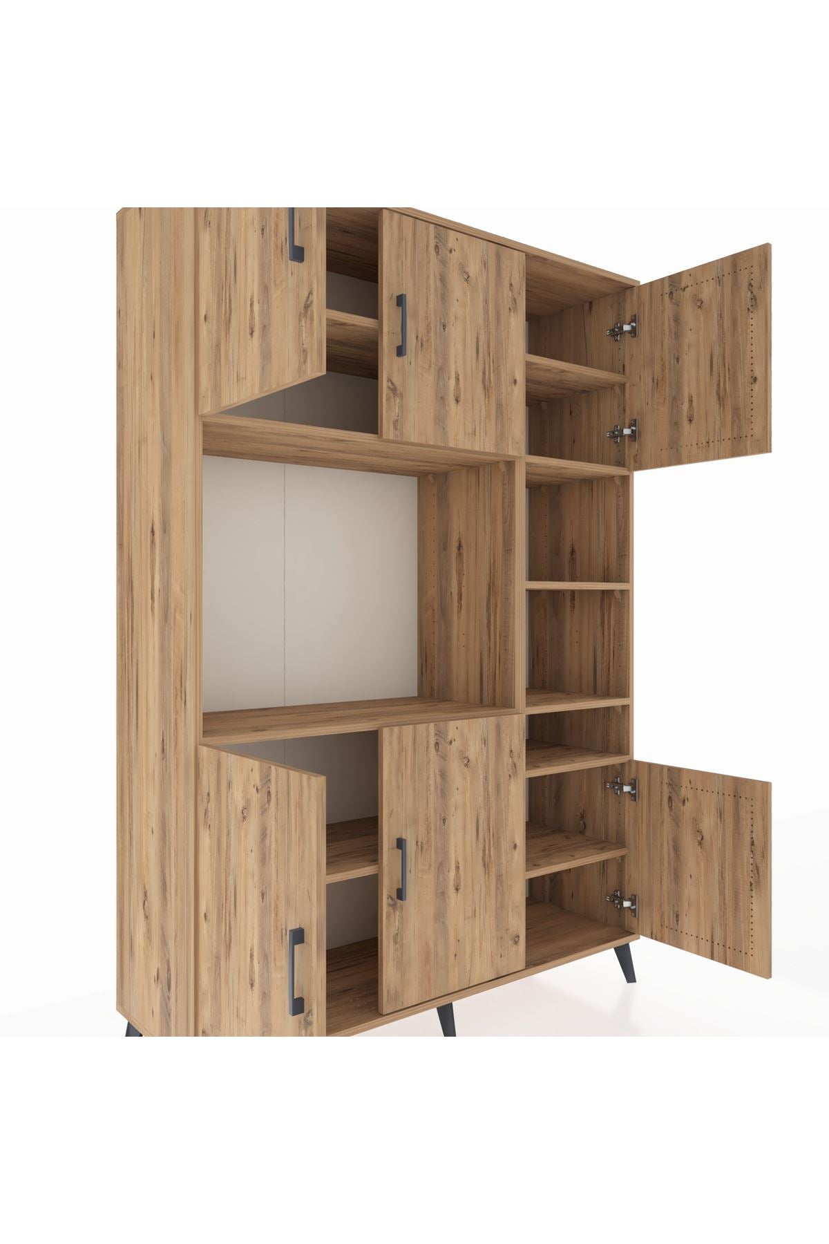 Hyperion Dolap 10 Raflı 6 Kapaklı 132x44x195 Çam-Çam/Çam