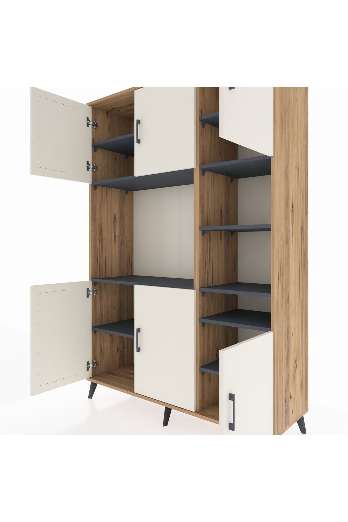 Hyperion Dolap 10 Raflı 6 Kapaklı 132x44x195 Çam-Aytaşı/Antrasit