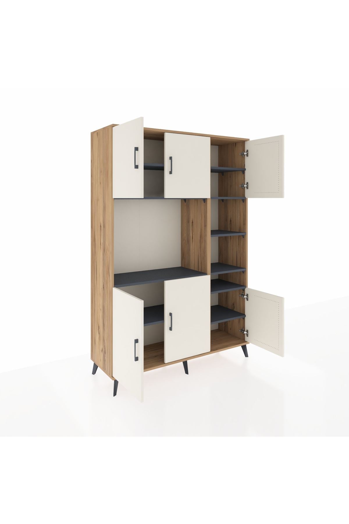 Hyperion Dolap 10 Raflı 6 Kapaklı 132x44x195 Çam-Aytaşı/Antrasit